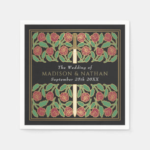 Black Royal Mediaeval Gold Floral Sword Wedding Napkin