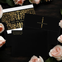 Black Royal Mediaeval Gold Sword Wedding Envelope