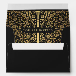 Black Royal Mediaeval Gold Sword Wedding Envelope