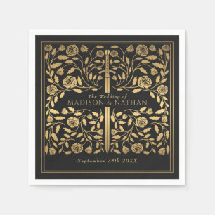 Black Royal Mediaeval Gold Sword Wedding Napkin