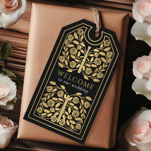 Black Royal Mediaeval Gold Sword Wedding Welcome Gift Tags