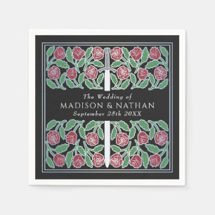 Black Royal Mediaeval Silver Floral Sword Wedding Napkin