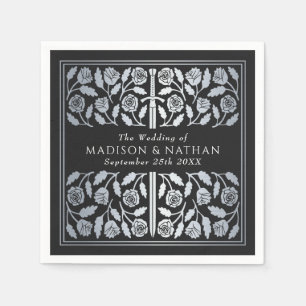 Black Royal Mediaeval Silver Sword Wedding Napkin