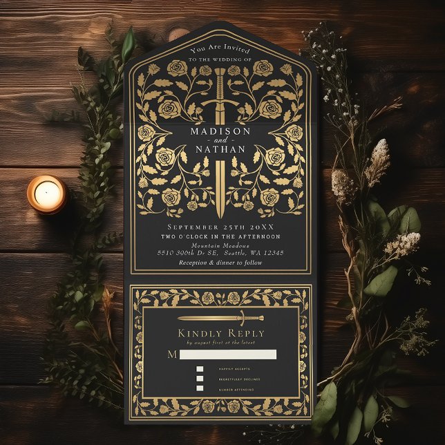 Black Royal Mediaeval Sword Wedding  All In One Invitation (Creator Uploaded)