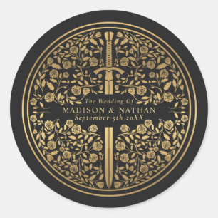 Black Royal Mediaeval Sword Wedding Classic Round Sticker