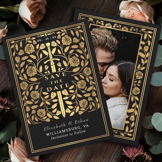 Black Royal Mediaeval Sword Wedding Photo Save The Date (Creator Uploaded)