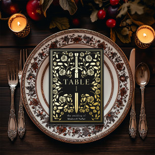 Black Royal Mediaeval Sword Wedding Table Card