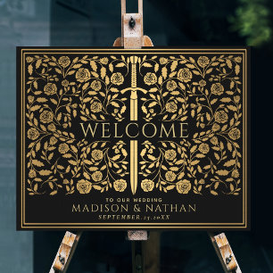 Black Royal Mediaeval Sword Wedding Welcome Sign