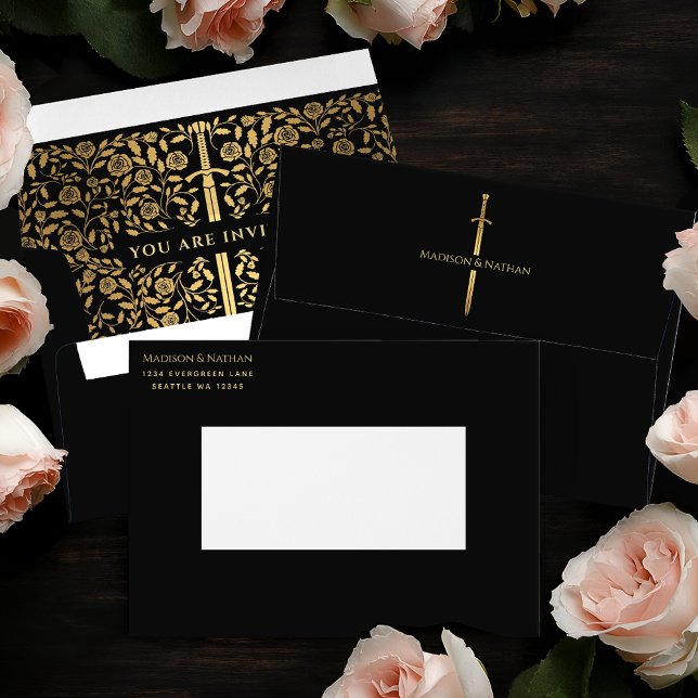 Black Royal Medieval Gold Sword Wedding Envelope (Creator Uploaded)