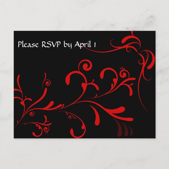 Black RSVP, red accent Invitation Postcard (Front)