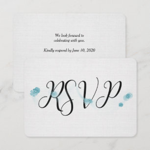 black RSVP with flowers on linen Invitation