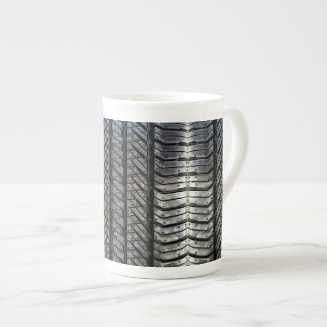 Black Rubber Tire Thread Texture Design Bone China Mug (Front Right)