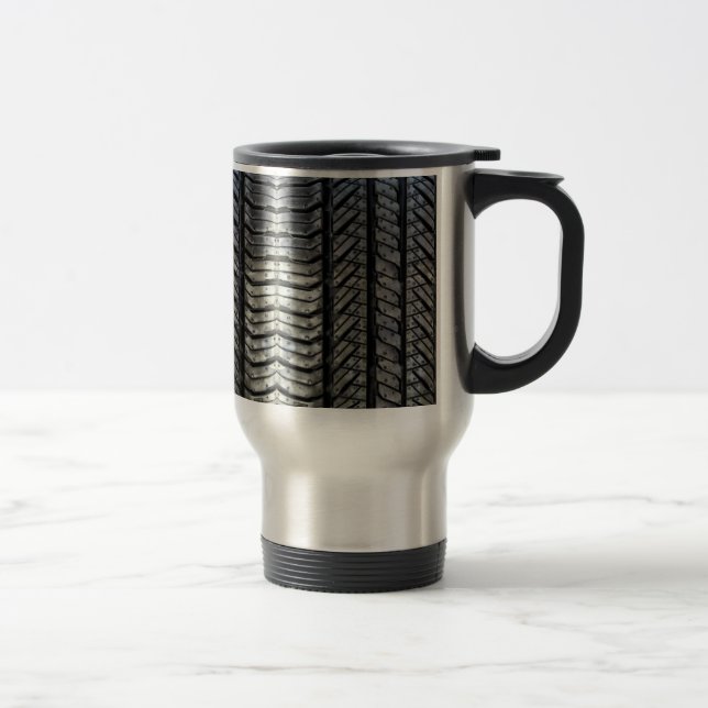 Black Rubber Tire Thread Texture Design Travel Mug (Right)