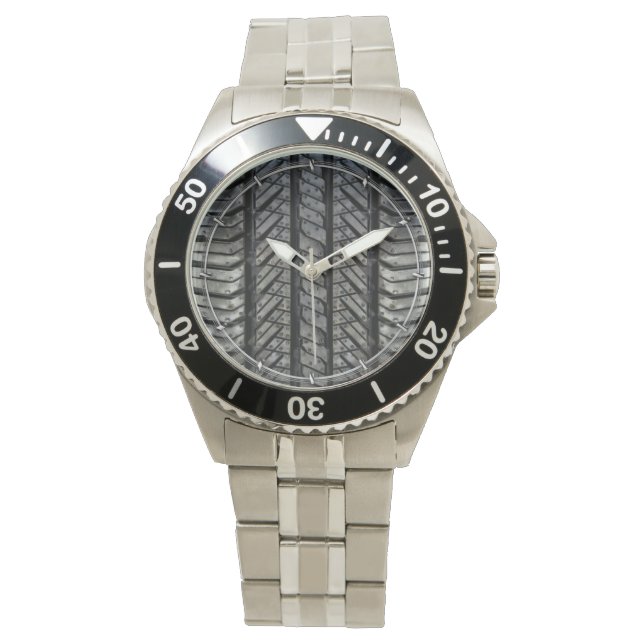 Black Rubber Tire Thread Texture Design Watch (Front)