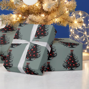 Black Ruby Ornament Gothic Christmas Trees Wrapping Paper