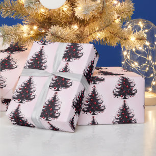 Black Ruby Red Gothic Christmas Trees Wrapping Paper