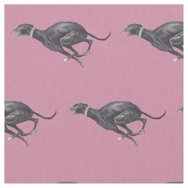 Black Running Greyhound Dog Art Fabric (Close Up)
