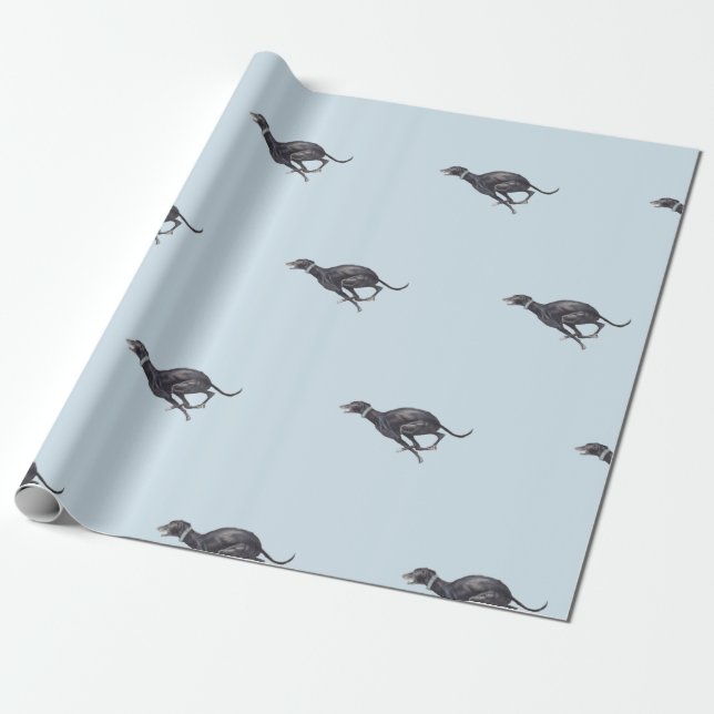Black Running Greyhound Dog Art Wrapping Paper (Unrolled)