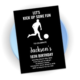 Black Running Soccer Birthday Invitations
