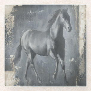 Black Running Stallion Glass Coaster