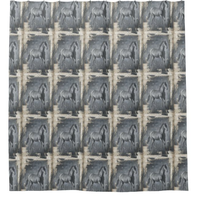 Black Running Stallion Shower Curtain (Front)