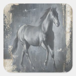 Black Running Stallion Square Sticker