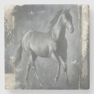 Black Running Stallion Stone Coaster