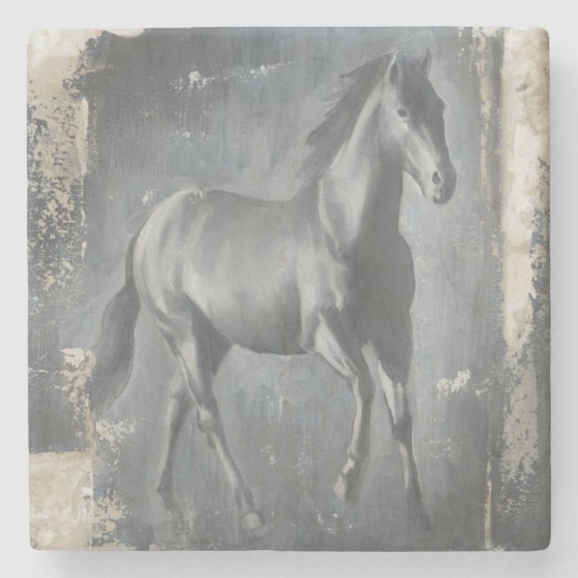 Black Running Stallion Stone Coaster (Front)