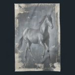 Black Running Stallion Tea Towel<br><div class="desc">This painting by Ethan Harper is captivating. He captured the beauty of the stallion associated with two simple colours: black and beige. This contemporary fine art print of a black running stallion will add character to any living room,  dining room or bedroom.</div>