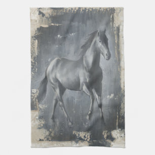 Black Running Stallion Tea Towel
