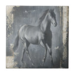Black Running Stallion Tile<br><div class="desc">This painting by Ethan Harper is captivating. He captured the beauty of the stallion associated with two simple colours: black and beige. This contemporary fine art print of a black running stallion will add character to any living room,  dining room or bedroom.</div>