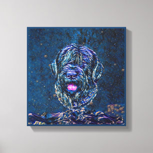 Black russian terrier Blue Starry Night Painting Canvas Print