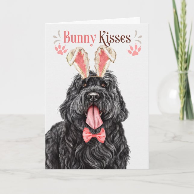 Black Russian Terrier Dog in Bunny Ears for Easter Holiday Card (Front)