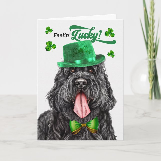 Black Russian Terrier Dog Lucky St Patrick's Day Holiday Card (Front)