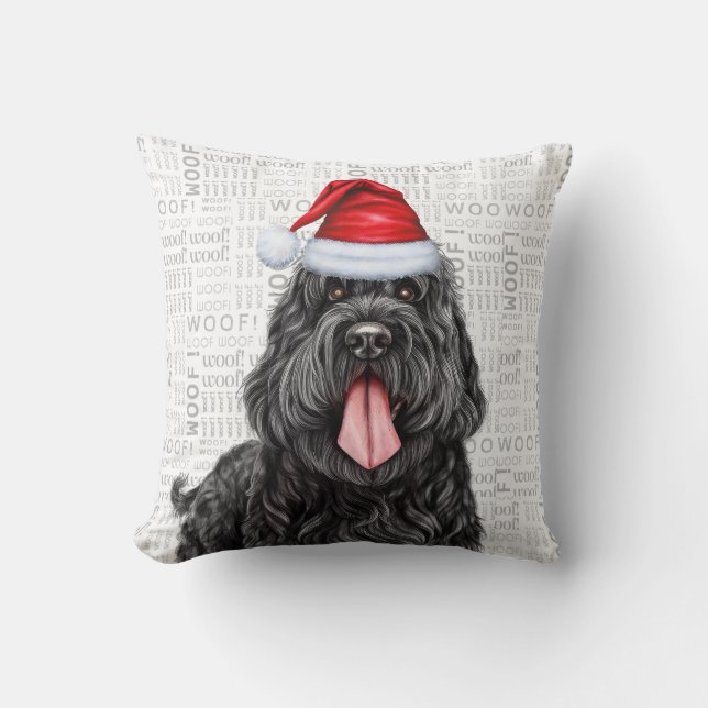 Black Russian Terrier Dog Watercolor Christmas Cushion (Front)