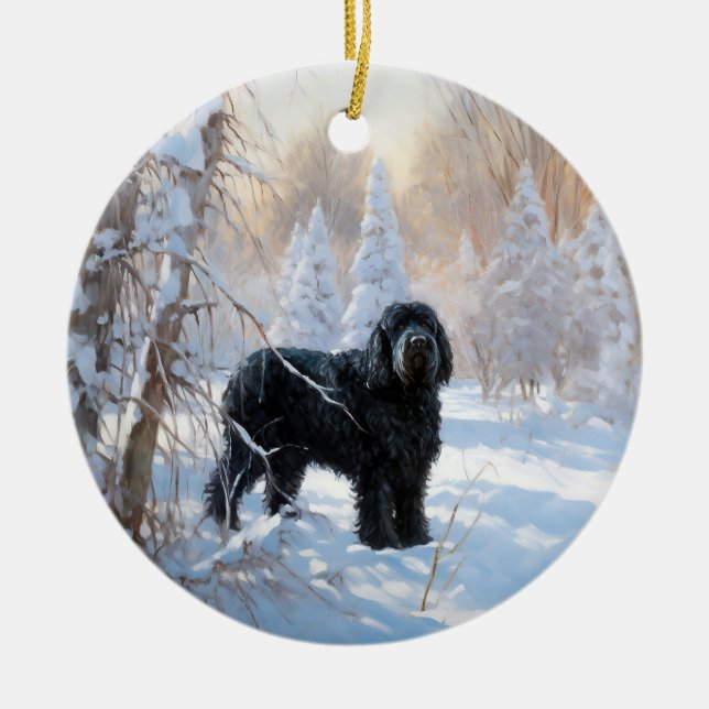 Black Russian Terrier Let It Snow Christmas  Ceramic Tree Decoration (Front)