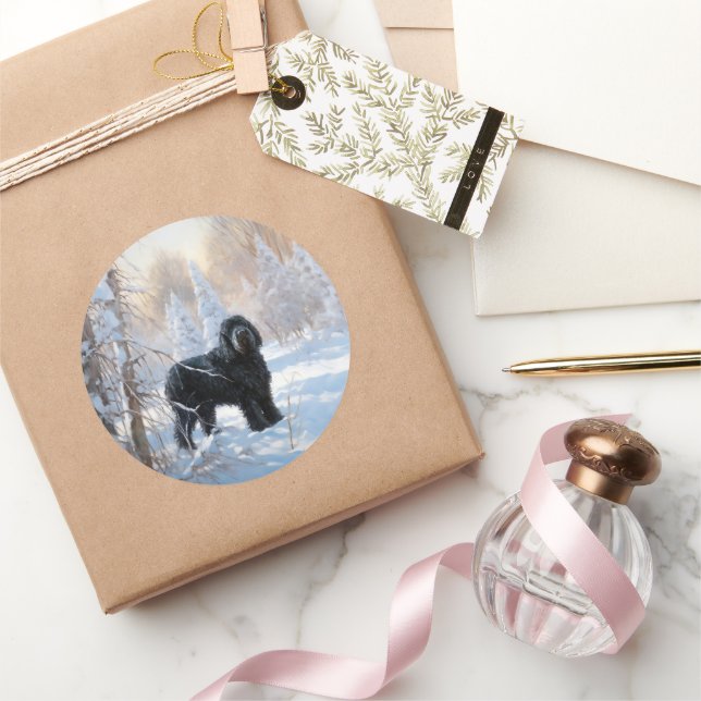 Black Russian Terrier Let It Snow Christmas  Classic Round Sticker (Gifting)