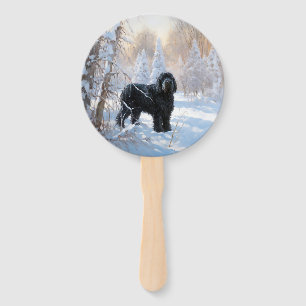 Black Russian Terrier Let It Snow Christmas Hand Fan