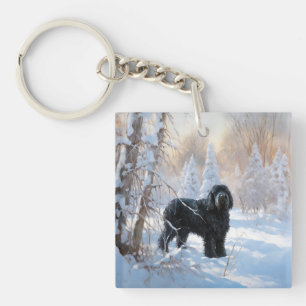 Black Russian Terrier Let It Snow Christmas Key Ring
