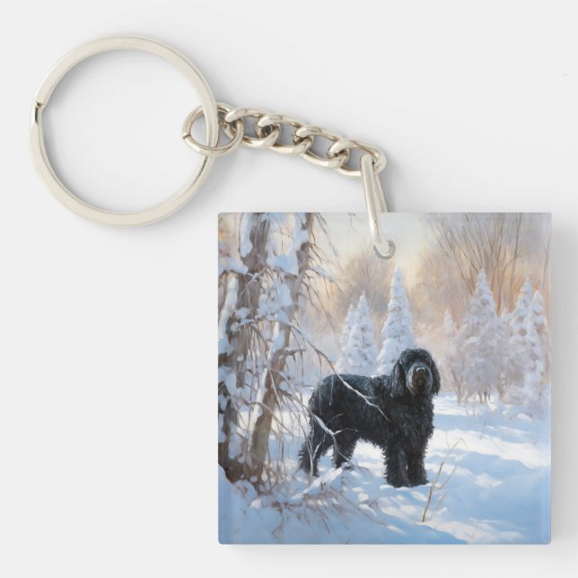 Black Russian Terrier Let It Snow Christmas  Key Ring (Front)