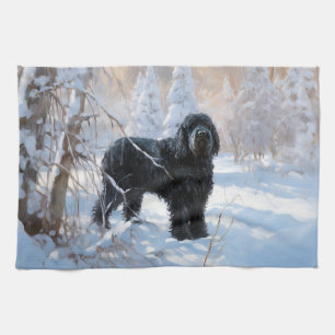 Black Russian Terrier Let It Snow Christmas  Tea Towel