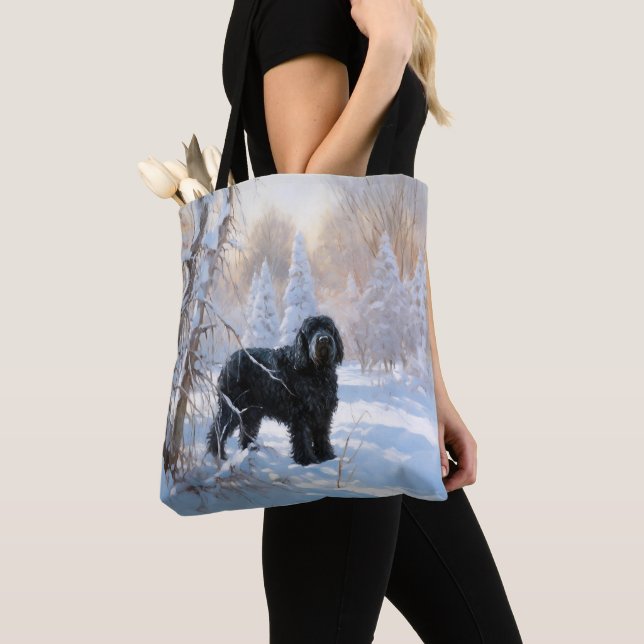 Black Russian Terrier Let It Snow Christmas  Tote Bag (Close Up)