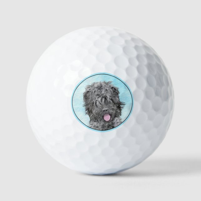 Black Russian Terrier Painting - Cute Original Dog Golf Balls (Front)
