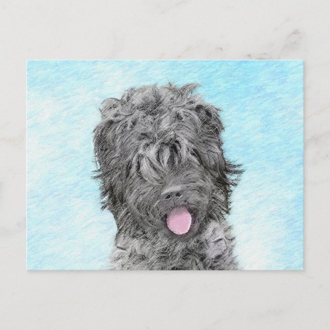 Black Russian Terrier Painting - Cute Original Dog Postcard (Front)