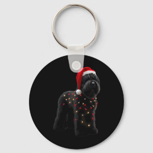 Black Russian Terrier Santa Hat Christmas Lights D Key Ring