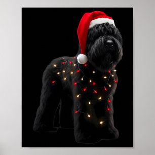 Black Russian Terrier Santa Hat Christmas Lights D Poster