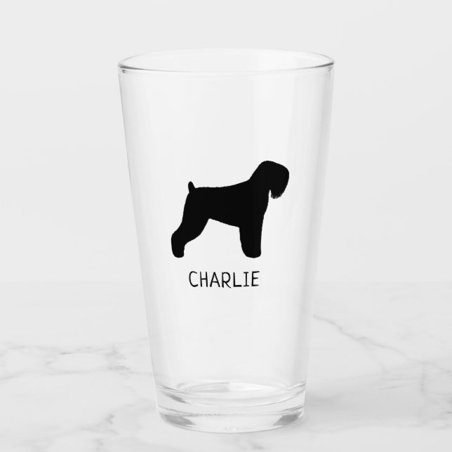 Black Russian Terrier Silhouette Personalised Dog Glass (Front)