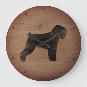 Black Russian Terrier Silhouette Rustic Style Large Clock