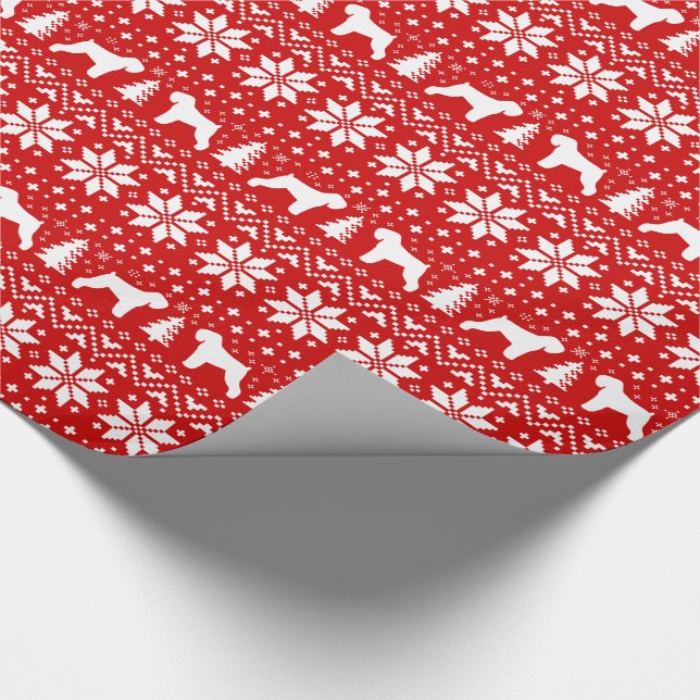 Black Russian Terrier Silhouettes Christmas Red Wrapping Paper (Corner)