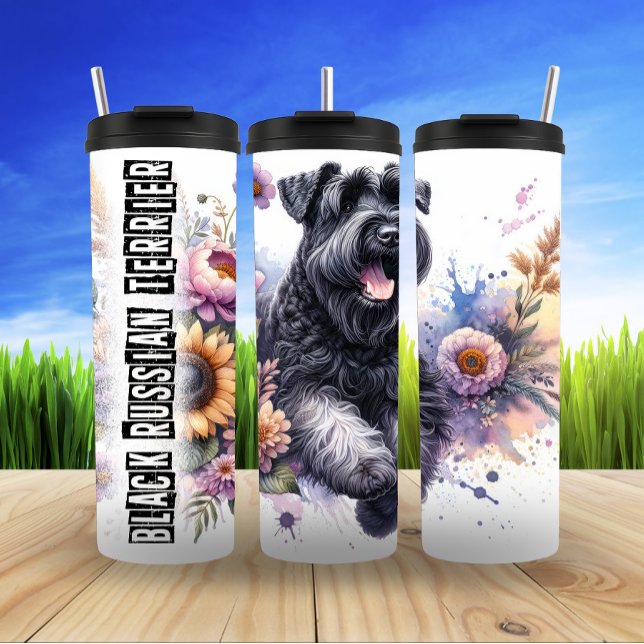 Black Russian Terrier's Floral Power Thermal Tumbler (Creator Uploaded)